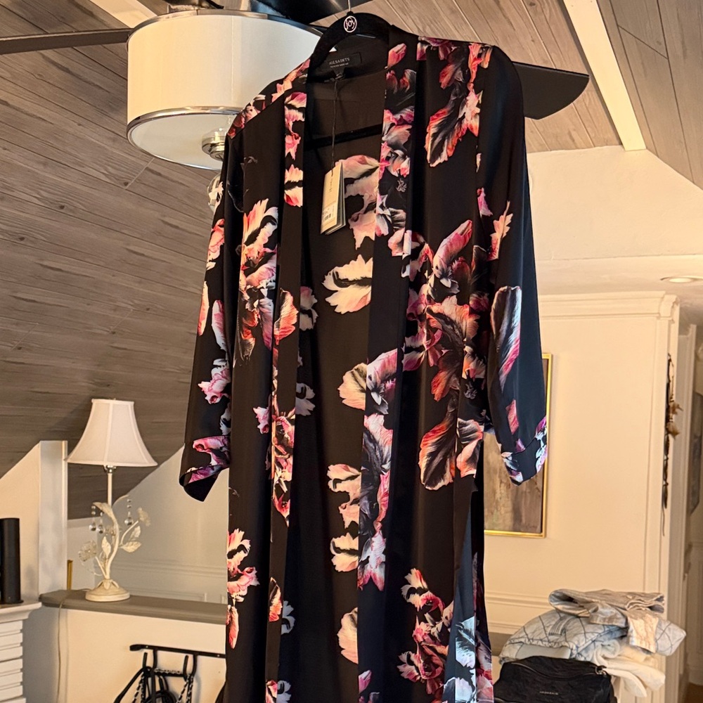 All Saints Black Floral Women's Kimono - Picture 2 of 12